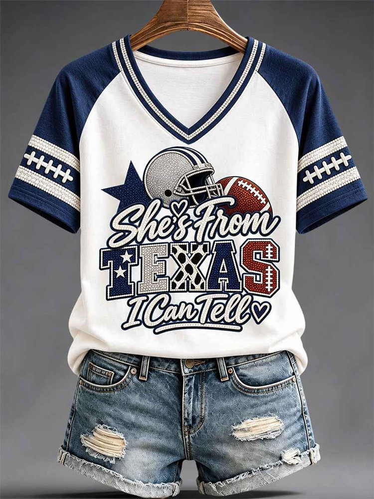 Dallas Cowboys Merch She From Texas I Can Tell V-Neck Shirt Game Day Apparel Gift For Cowboys Fans 1 - Unicasport Dallas Cowboys Merch She From Texas I Can Tell V-Neck Shirt Game Day Apparel Gift For Cowboys Fans