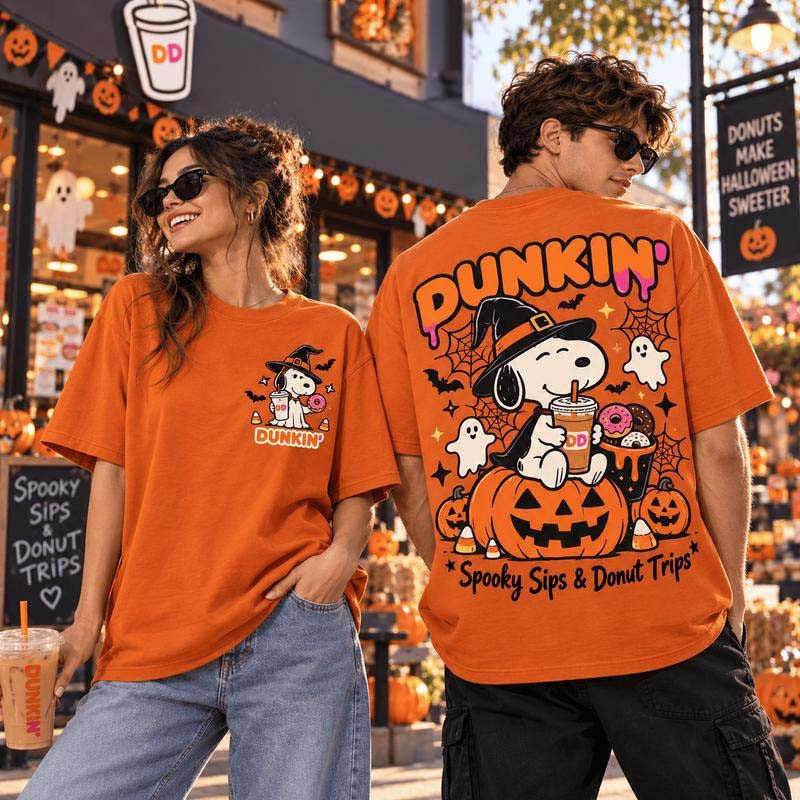 Snoopy Dunkin Merch Halloween Coffee Donuts Witch Pumpkin Ghost Spooky Sips Donut T-Shirt Gift For Bestie 1 - Unicasport Snoopy Dunkin Merch Halloween Coffee Donuts Witch Pumpkin Ghost Spooky Sips Donut T-Shirt Gift For Bestie