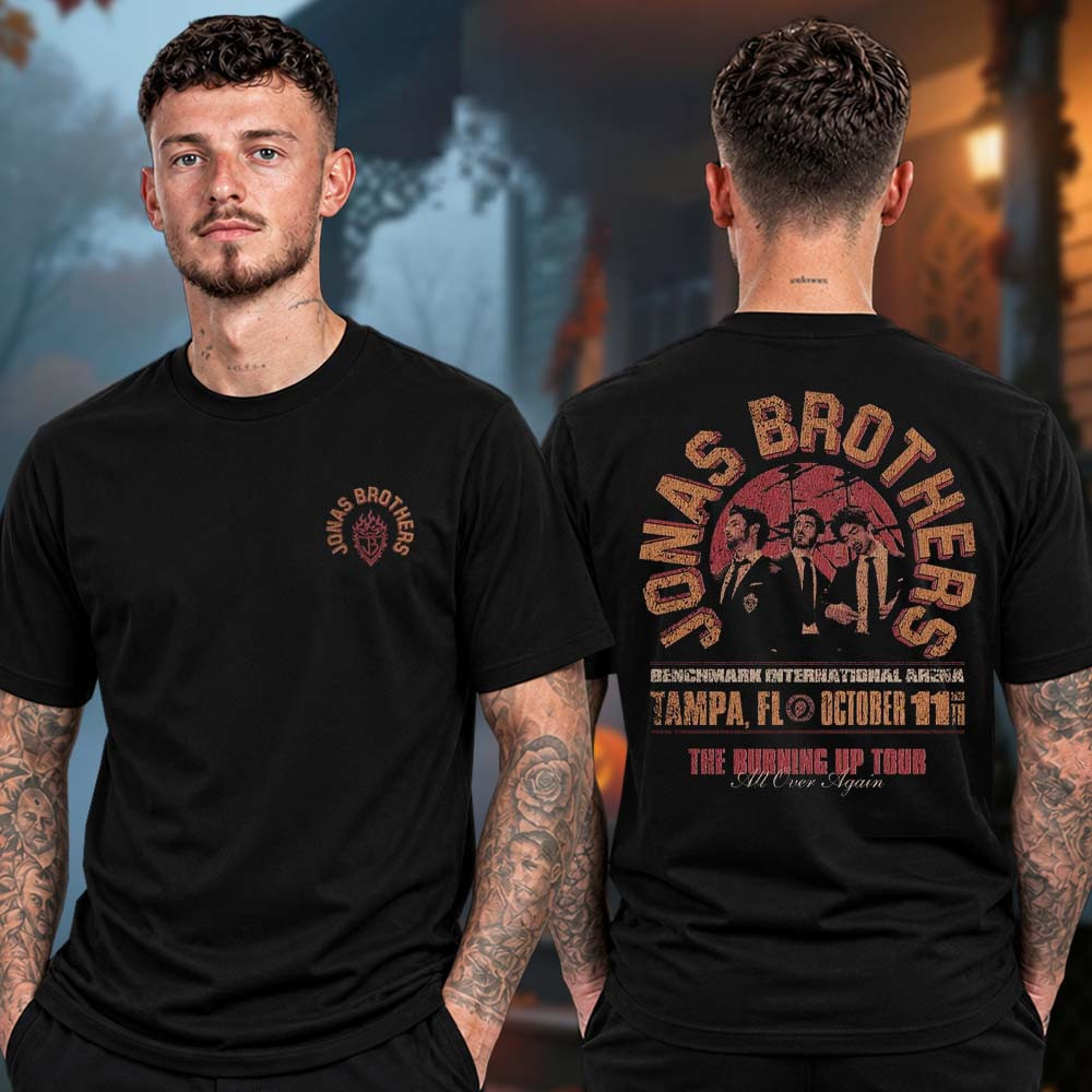Jonas Brothers Merch Burning Up All Over Again Tampa FL City Black T-Shirt Gift For Pop Rock Fans 1 - Unicasport Jonas Brothers Merch Burning Up All Over Again Tampa FL City Black T-Shirt Gift For Pop Rock Fans