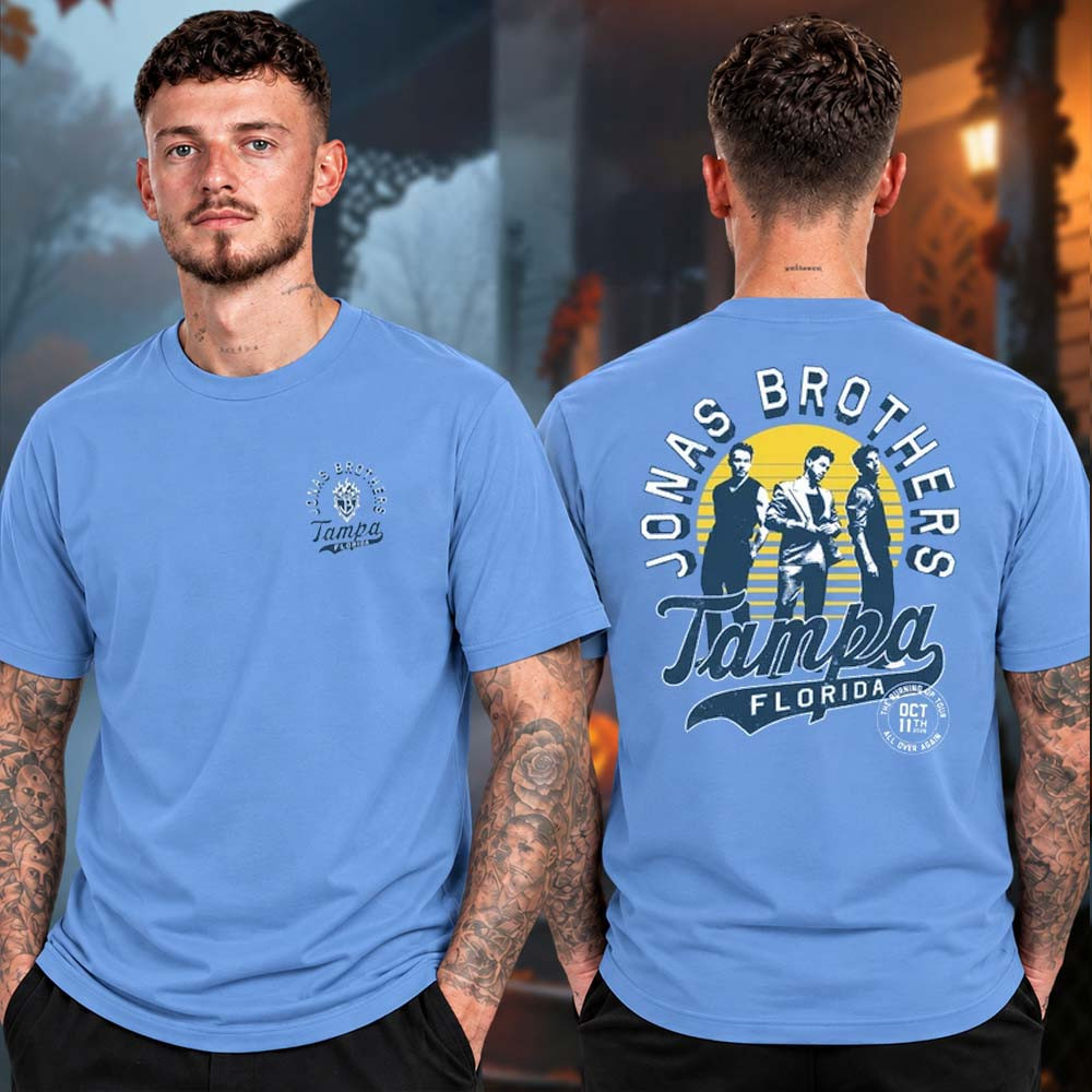 Jonas Brothers Merch Burning Up All Over Again Tampa FL City Blue T-Shirt Gift For Pop Rock Fans 1 - Unicasport Jonas Brothers Merch Burning Up All Over Again Tampa FL City Blue T-Shirt Gift For Pop Rock Fans