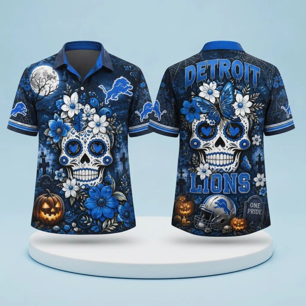 Detroit Lions Sugar Skull Halloween 2026 Hawaiian Shirt Detroit Lions Merch Football Fan Gifts 1 - Unicasport Detroit Lions Sugar Skull Halloween 2026 Hawaiian Shirt Detroit Lions Merch Football Fan Gifts
