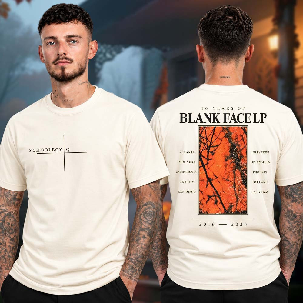 ScHoolboy Q Merch 10 Years Of Blank Face LP Tour 2026 Minimal Cross Logo T-Shirt Gift For Rapper Fans 1 - Unicasport ScHoolboy Q Merch 10 Years Of Blank Face LP Tour 2026 Minimal Cross Logo T-Shirt Gift For Rapper Fans