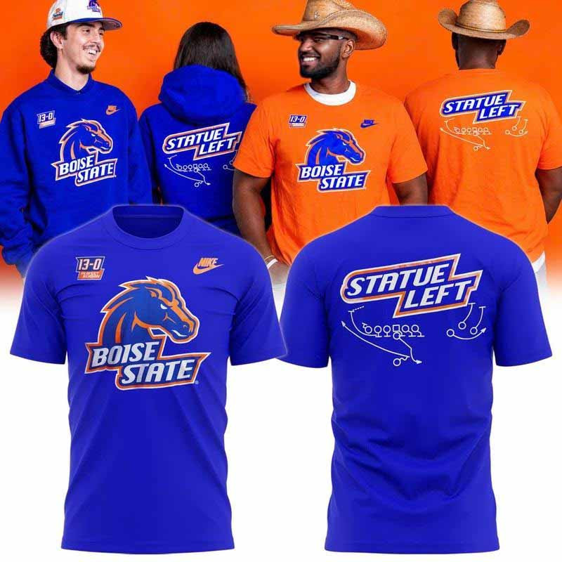 Boise State Broncos Merch Statue Left 13 0 Perfect Season T-Shirt Gift For Football Lover 1 - Unicasport Boise State Broncos Merch Statue Left 13 0 Perfect Season T-Shirt Gift For Football Lover