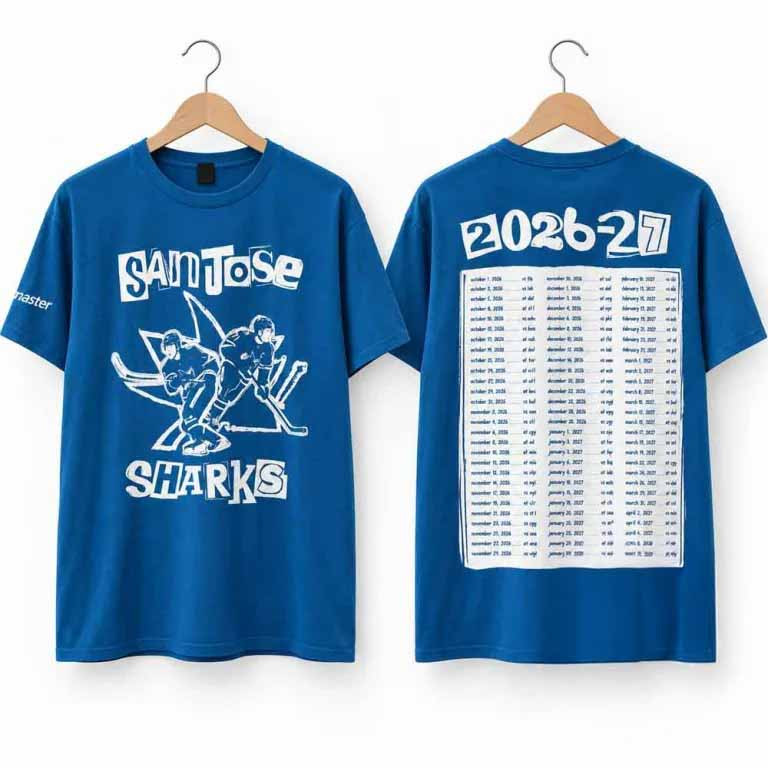 San Jose Sharks Merch 2026-27 Schedule T-Shirt Gift Ideas For Hockey Lover 1 - Unicasport San Jose Sharks Merch 2026-27 Schedule T-Shirt Gift Ideas For Hockey Lover