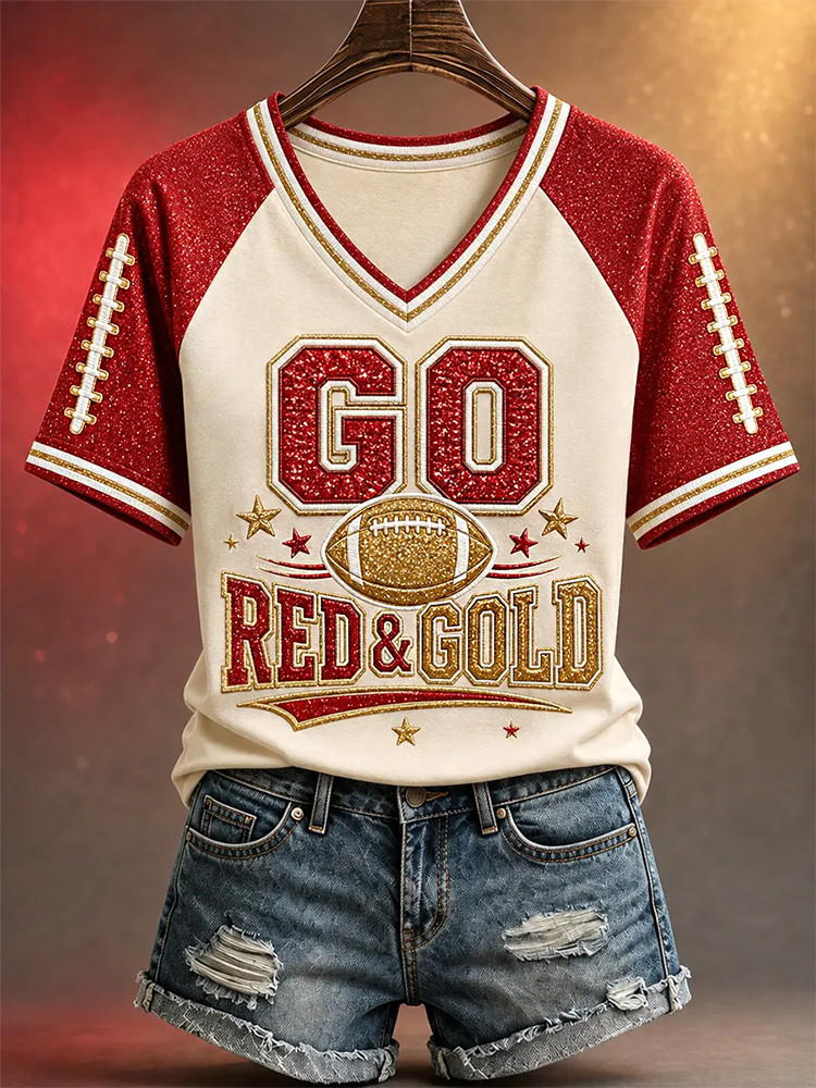 San Francisco 49ers Merch Go Red And Gold Football V-Neck Shirt NFL Outfit Gift Idea 1 - Unicasport San Francisco 49ers Merch Go Red And Gold Football V-Neck Shirt NFL Outfit Gift Idea