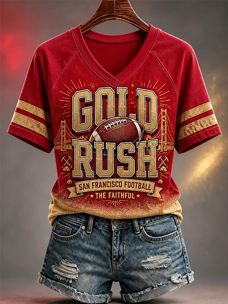 San Francisco 49ers Merch Go Rush San Francisco Football V-Neck Shirt NFL Outfit Football Fan Gifts 1 - Unicasport San Francisco 49ers Merch Go Rush San Francisco Football V-Neck Shirt NFL Outfit Football Fan Gifts