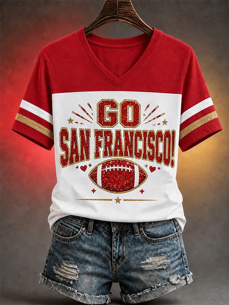 San Francisco 49ers Merch Go San Francisco V-Neck Shirt NFL Apparel Gift For 49ers Lovers 1 - Unicasport San Francisco 49ers Merch Go San Francisco V-Neck Shirt NFL Apparel Gift For 49ers Lovers