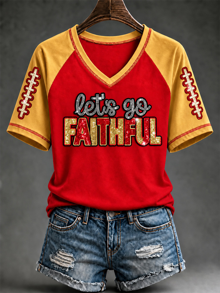 San Francisco 49ers Merch Let's Go Faithful V-Neck Shirt NFL Outfit Gifts Idea 1 - Unicasport San Francisco 49ers Merch Let's Go Faithful V-Neck Shirt NFL Outfit Gifts Idea