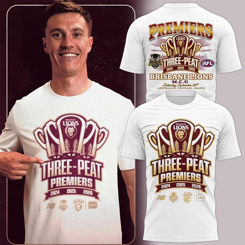 Brisbane Lions Merch 2026 Three Peat Premiers Champions Shirt AFL Champions Apparel Gifts Idea 1 - Unicasport Brisbane Lions Merch 2026 Three Peat Premiers Champions Shirt AFL Champions Apparel Gifts Idea