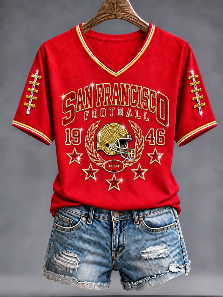 San Francisco 49ers Merch San Francisco Football 1946 V-Neck Shirt NFL Outfit Football Fan Gifts 1 - Unicasport San Francisco 49ers Merch San Francisco Football 1946 V-Neck Shirt NFL Outfit Football Fan Gifts