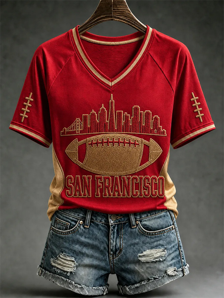 San Francisco 49ers Merch San Francisco V-Neck Shirt Game Day Clothing Football Gift Idea 1 - Unicasport San Francisco 49ers Merch San Francisco V-Neck Shirt Game Day Clothing Football Gift Idea
