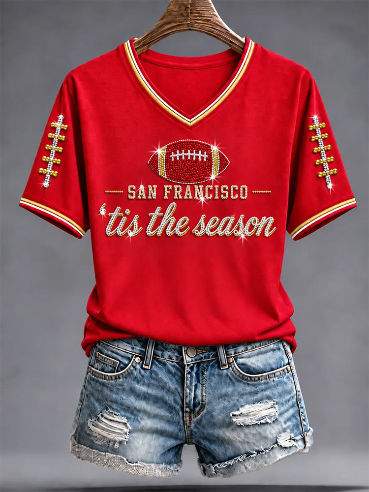 San Francisco 49ers Merch San Francisco Tis The Season V-Neck Shirt NFL Outfit Gifts Idea 1 - Unicasport San Francisco 49ers Merch San Francisco Tis The Season V-Neck Shirt NFL Outfit Gifts Idea