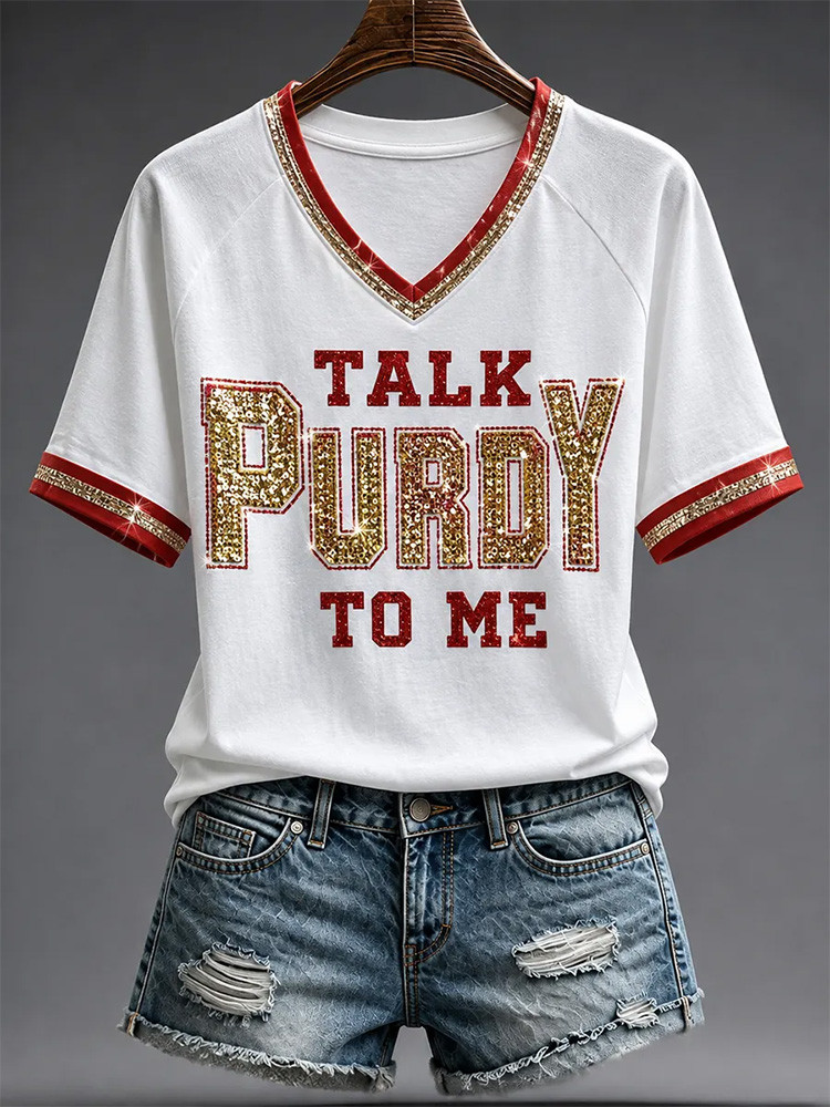 San Francisco 49ers Merch Talk Purdy To Me V-Neck Shirt NFL Outfit Football Fan Gifts 1 - Unicasport San Francisco 49ers Merch Talk Purdy To Me V-Neck Shirt NFL Outfit Football Fan Gifts