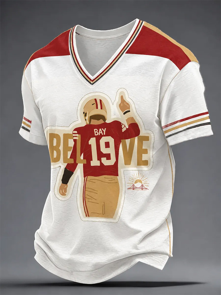 San Francisco 49ers Merch Bay Believe V-neck shirt NFL Apparel Gift For Football Lovers 1 - Unicasport San Francisco 49ers Merch Bay Believe V-neck shirt NFL Apparel Gift For Football Lovers
