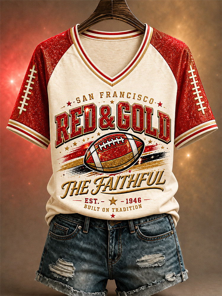 San Francisco 49ers Merch San Francisco Red And Gold V-Neck Shirt NFL Outfit Football Fan Gifts 1 - Unicasport San Francisco 49ers Merch San Francisco Red And Gold V-Neck Shirt NFL Outfit Football Fan Gifts