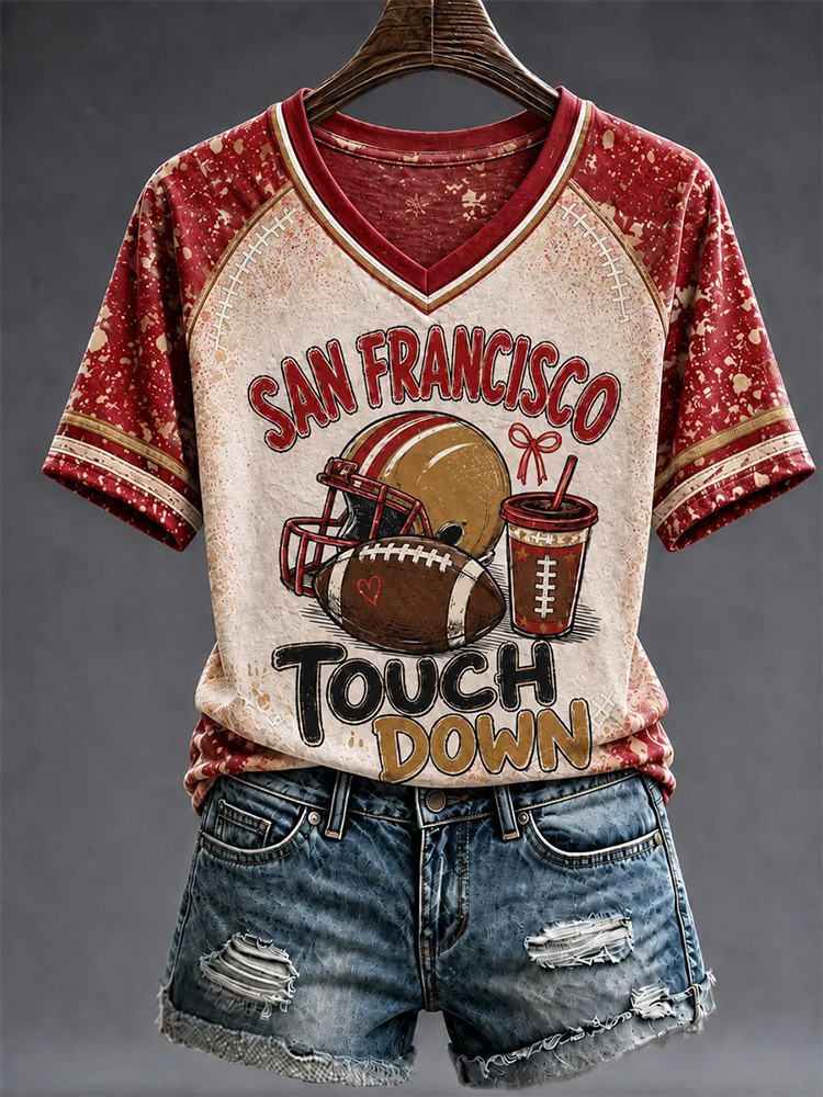 San Francisco 49ers Merch San Francisco Touch Down V-Neck Shirt NFL Gifts Idea For Women 1 - Unicasport San Francisco 49ers Merch San Francisco Touch Down V-Neck Shirt NFL Gifts Idea For Women