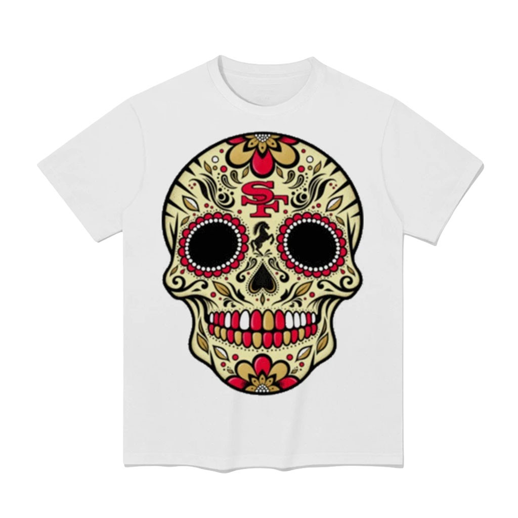 SF 49ers Sugar Skull Shirt San Francisco Football Day Of The Dead Calavera T-Shirt Fan Gear 1 - Unicasport SF 49ers Sugar Skull Shirt San Francisco Football Day Of The Dead Calavera T-Shirt Fan Gear
