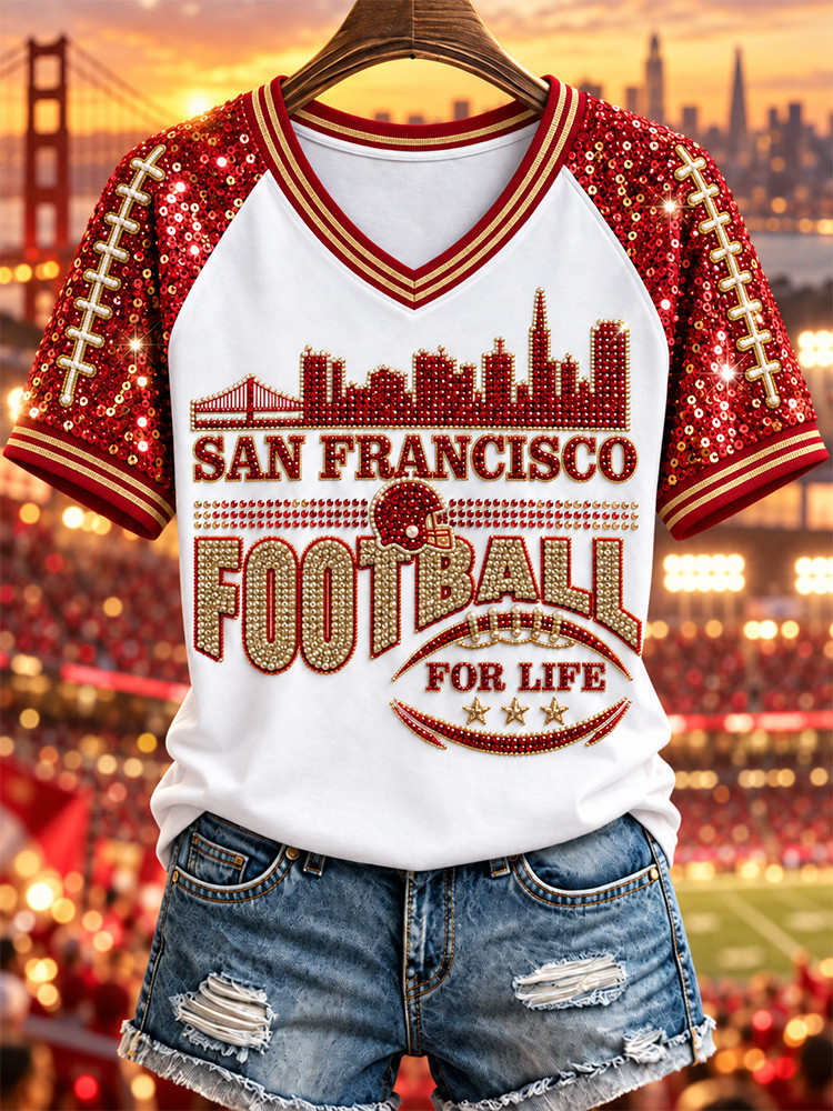 San Francisco 49ers Merch San Francisco For Life V-Neck Shirt NFL Apparel Gifts Idea 1 - Unicasport San Francisco 49ers Merch San Francisco For Life V-Neck Shirt NFL Apparel Gifts Idea