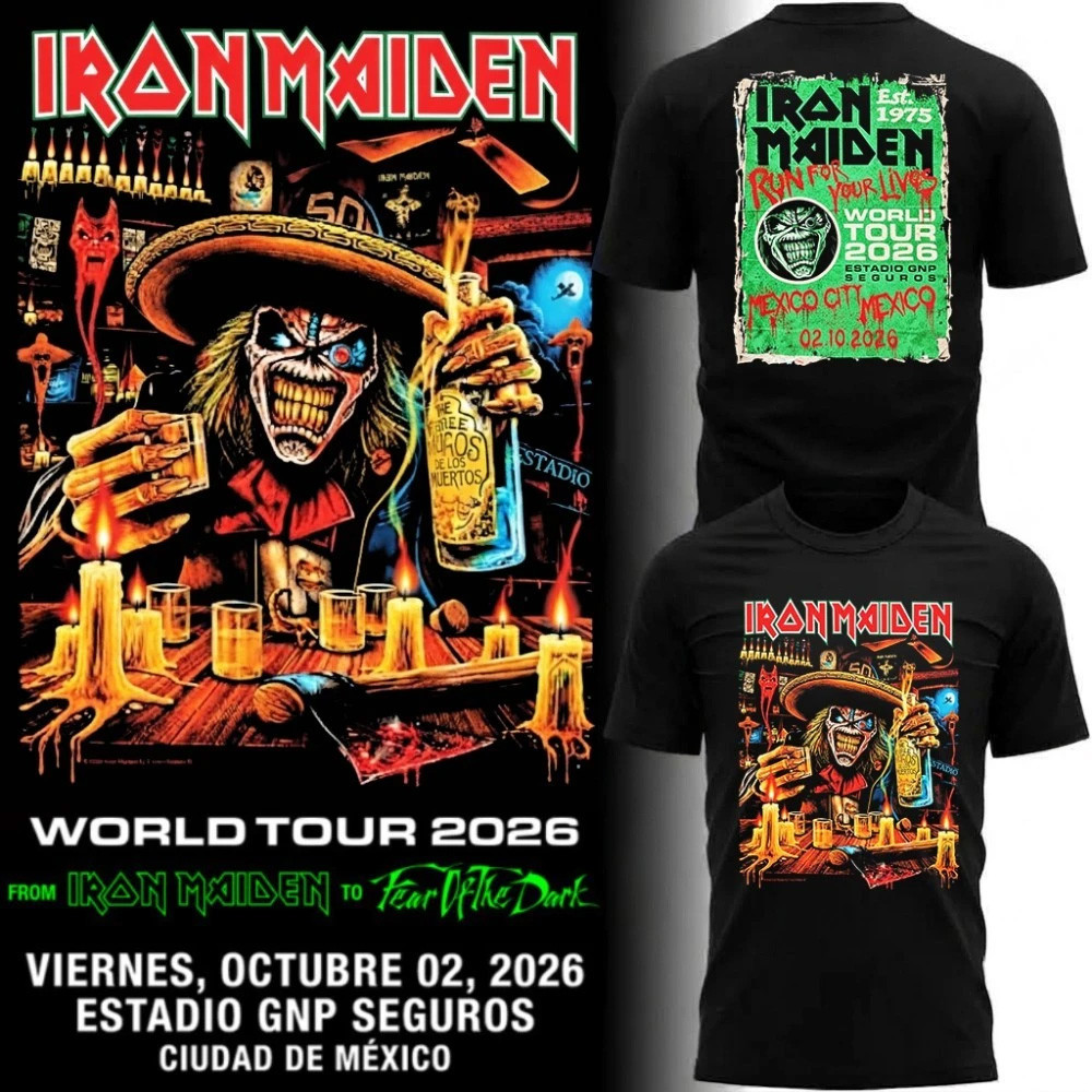 Iron Maiden Mexico City 2026 Event T-Shirt Run For Your Lives World Tour Tee Iron Maiden Merch 1 - Unicasport Iron Maiden Mexico City 2026 Event T-Shirt Run For Your Lives World Tour Tee Iron Maiden Merch
