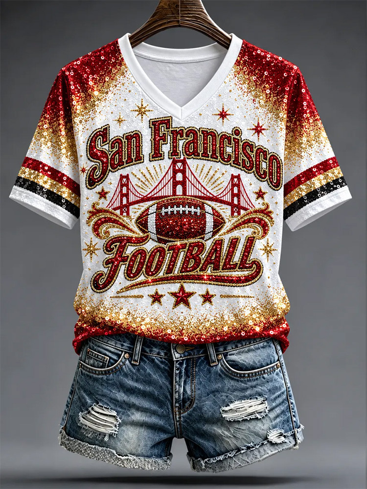 San Francisco 49ers Merch San Francisco Football V-Neck Shirt NFL Outfit Gift For 49ers Lovers