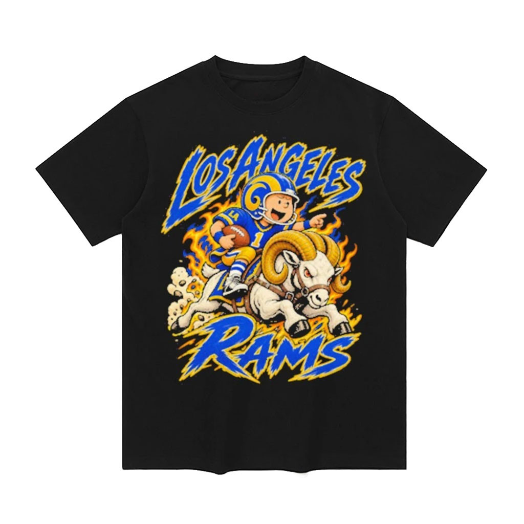 Los Angeles Rams Football Cartoon Mascot Riding Ram Flame Shirt LA Rams Merch Gift For Fans 1 - Unicasport Los Angeles Rams Football Cartoon Mascot Riding Ram Flame Shirt LA Rams Merch Gift For Fans