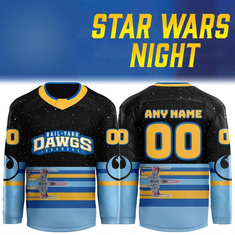 Personalized Rail Yard Dawgs Merch X Star Wars Night Hockey Jersey Game Day Clothing Gifts Idea