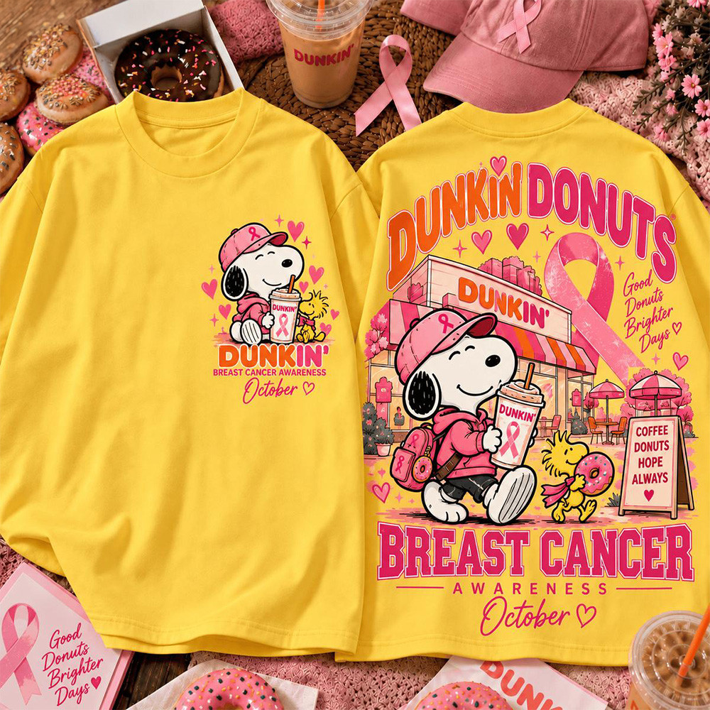 Snoopy X Dunkin Donuts X Pink Ribbon Breast Cancer Awareness Shirt Dunkin Donuts Merch 1 - Unicasport Snoopy X Dunkin Donuts X Pink Ribbon Breast Cancer Awareness Shirt Dunkin Donuts Merch