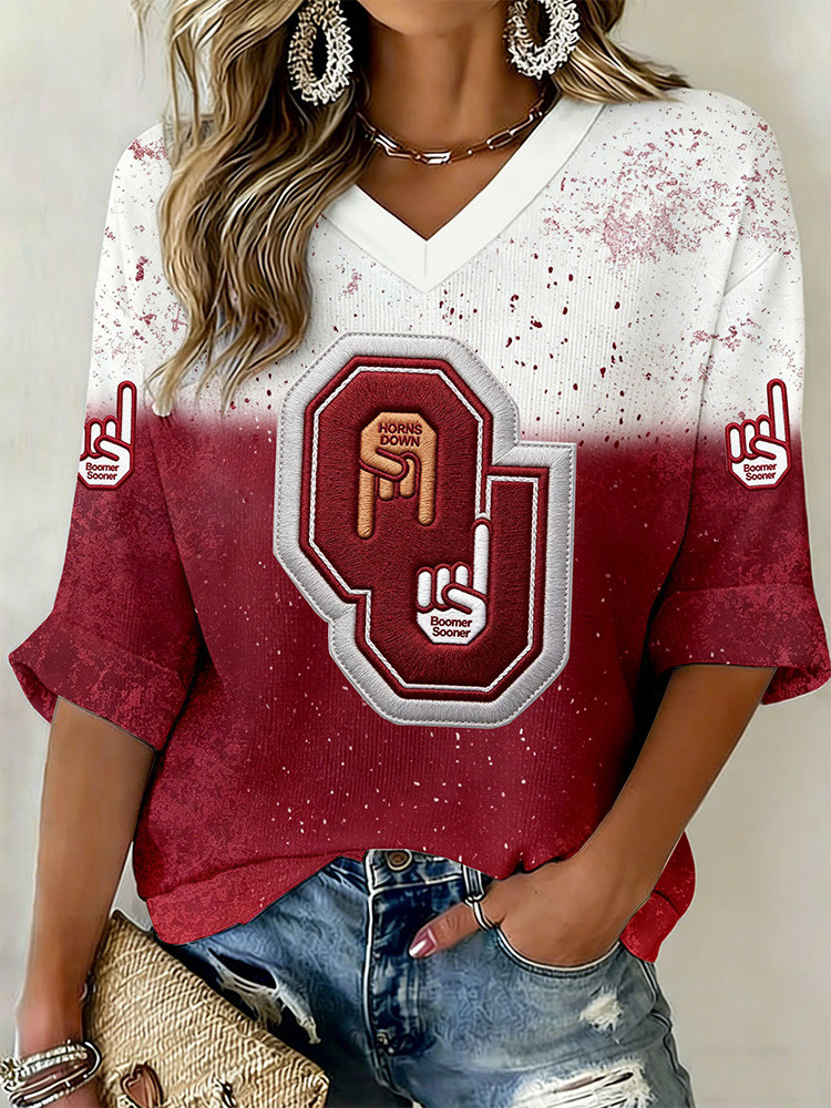 Oklahoma Sooners Merch OU V-Neck Shirt NFL Outfit Game Day Clothing Gift For Sooners Fans 1 - Unicasport Oklahoma Sooners Merch OU V-Neck Shirt NFL Outfit Game Day Clothing Gift For Sooners Fans