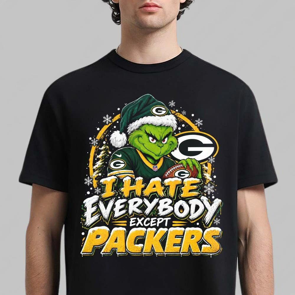 Green Bay Packers Merch X Grinch I Hate Everybody Except Packers Shirt NFL Christmas Apparel 1 - Unicasport Green Bay Packers Merch X Grinch I Hate Everybody Except Packers Shirt NFL Christmas Apparel
