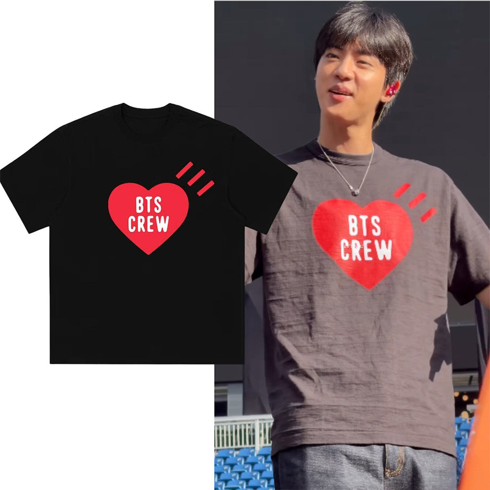 BTS Jin Worn BTS Crew Red Heart Shirt Jin Soundcheck Foxborough Outfits Gifts For Army 1 - Unicasport BTS Jin Worn BTS Crew Red Heart Shirt Jin Soundcheck Foxborough Outfits Gifts For Army