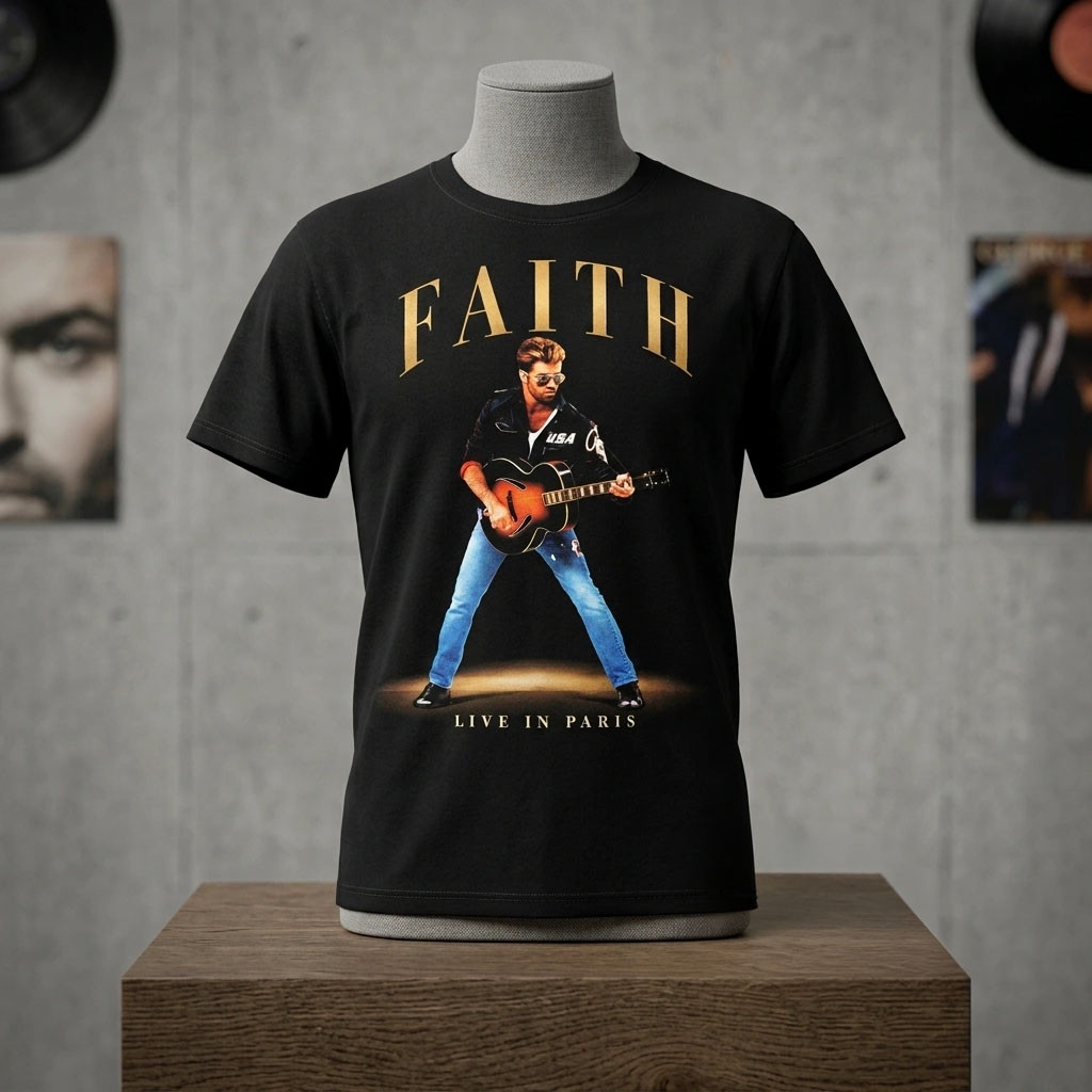 George Michael Merch Faith Live In Paris Acoustic Guitar T-Shirt Best Gifts For Music Lovers 1 - Unicasport George Michael Merch Faith Live In Paris Acoustic Guitar T-Shirt Best Gifts For Music Lovers