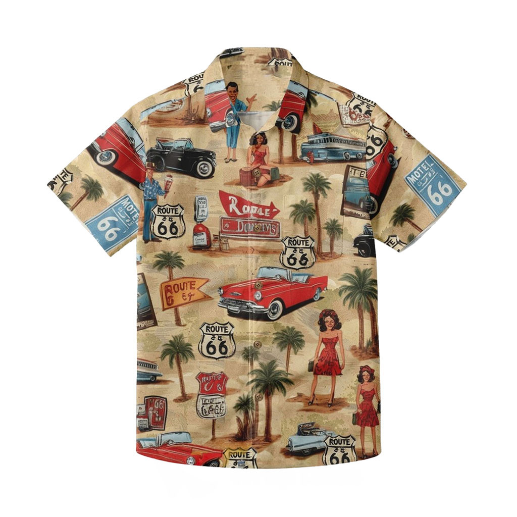 Route 66 Illustrated Americana Hawaiian Shirt Route 66 Merch Present For Husband 1 - Unicasport Route 66 Illustrated Americana Hawaiian Shirt Route 66 Merch Present For Husband