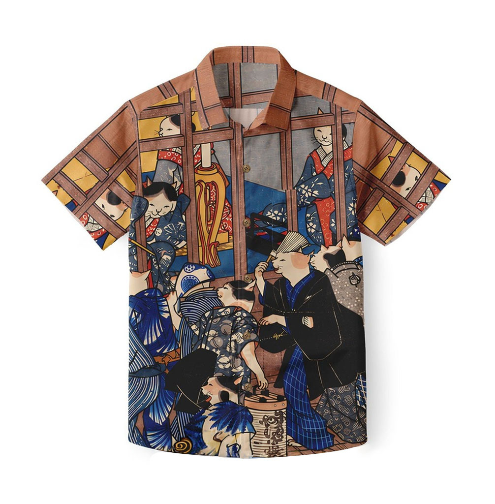 Ukiyo E Cat Gathering Hawaiian Shirt Japanese Cat Aloha Shirt Gifts For Friends 1 - Unicasport Ukiyo E Cat Gathering Hawaiian Shirt Japanese Cat Aloha Shirt Gifts For Friends