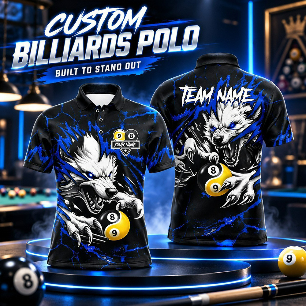 Custom Wolf 8 Ball And 9 Ball Billiards Polo Shirt Cool Pool Games Apparel Billiards Lovers Gift 1 - Unicasport Custom Wolf 8 Ball And 9 Ball Billiards Polo Shirt Cool Pool Games Apparel Billiards Lovers Gift