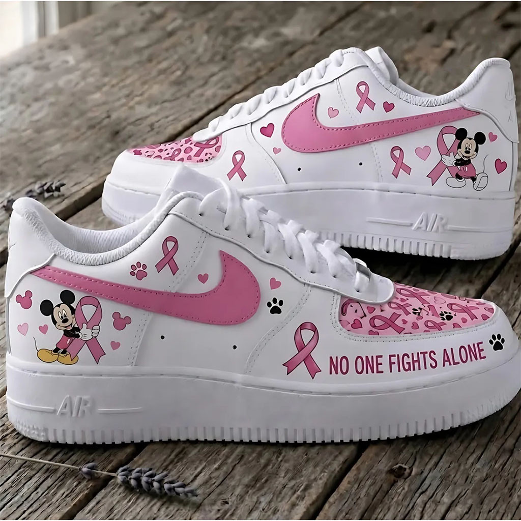 Mickey Mouse Breast Cancer Awareness Sneakers No One Fights Alone Shoes Cancer Fighter Gifts 1 - Unicasport Mickey Mouse Breast Cancer Awareness Sneakers No One Fights Alone Shoes Cancer Fighter Gifts