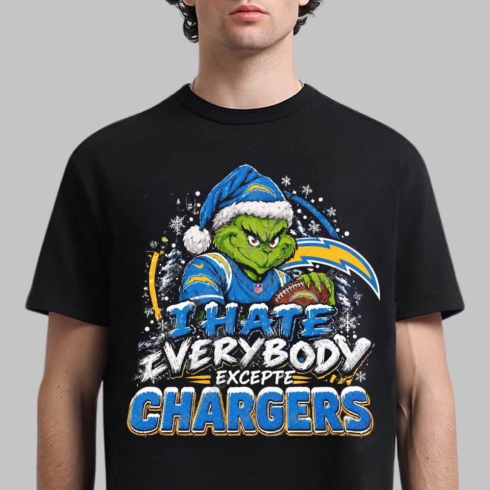 Los Angeles Chargers Merch Grinch Except Chargers Christmas Holiday T-Shirt Gift For Fans 1 - Unicasport Los Angeles Chargers Merch Grinch Except Chargers Christmas Holiday T-Shirt Gift For Fans