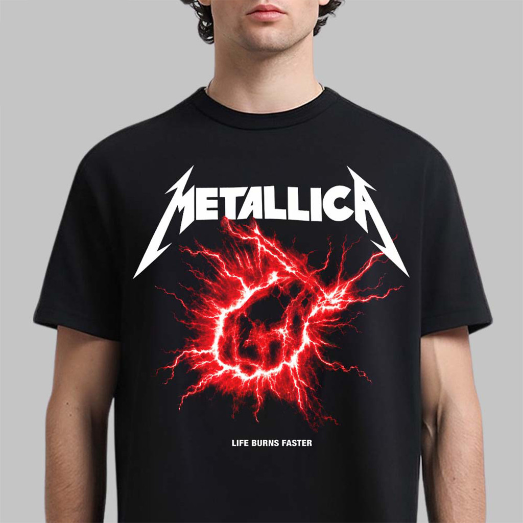 Metallica Merch Life Burns Faster 2026 Tour Live At Sphere Las Vegas St Anger Thunder T-Shirt 1 - Unicasport Metallica Merch Life Burns Faster 2026 Tour Live At Sphere Las Vegas St Anger Thunder T-Shirt