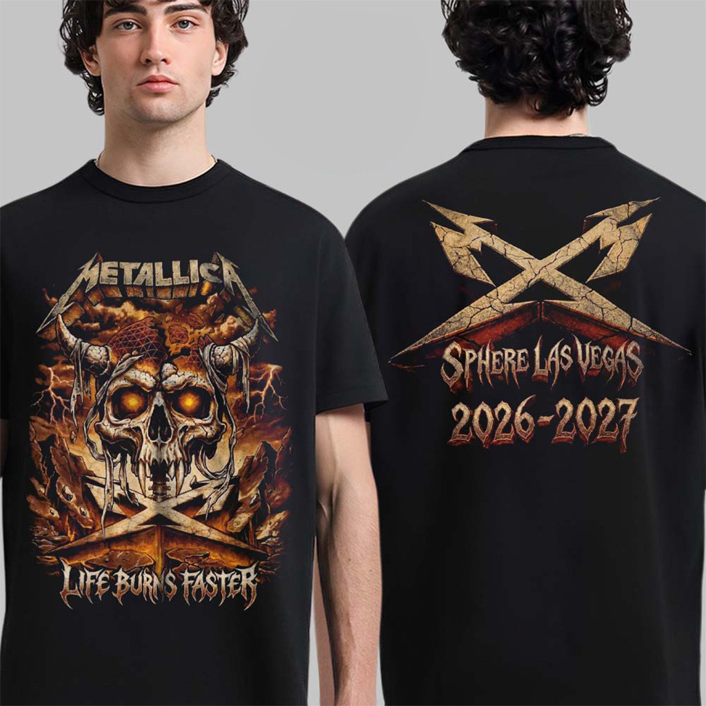Metallica Life Burns Faster 2026 2027 Las Vegas Live At Sphere Tour T-Shirt Metallica Merch 1 - Unicasport Metallica Life Burns Faster 2026 2027 Las Vegas Live At Sphere Tour T-Shirt Metallica Merch