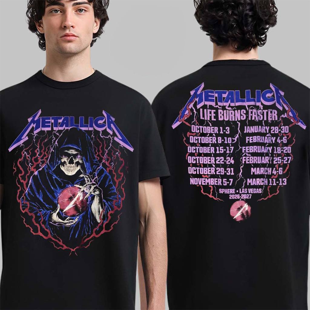 Metallica Life Burns Faster 2026 2027 Las Vegas Skeleton Wizard T-Shirt Metallica Merch Gifts 1 - Unicasport Metallica Life Burns Faster 2026 2027 Las Vegas Skeleton Wizard T-Shirt Metallica Merch Gifts