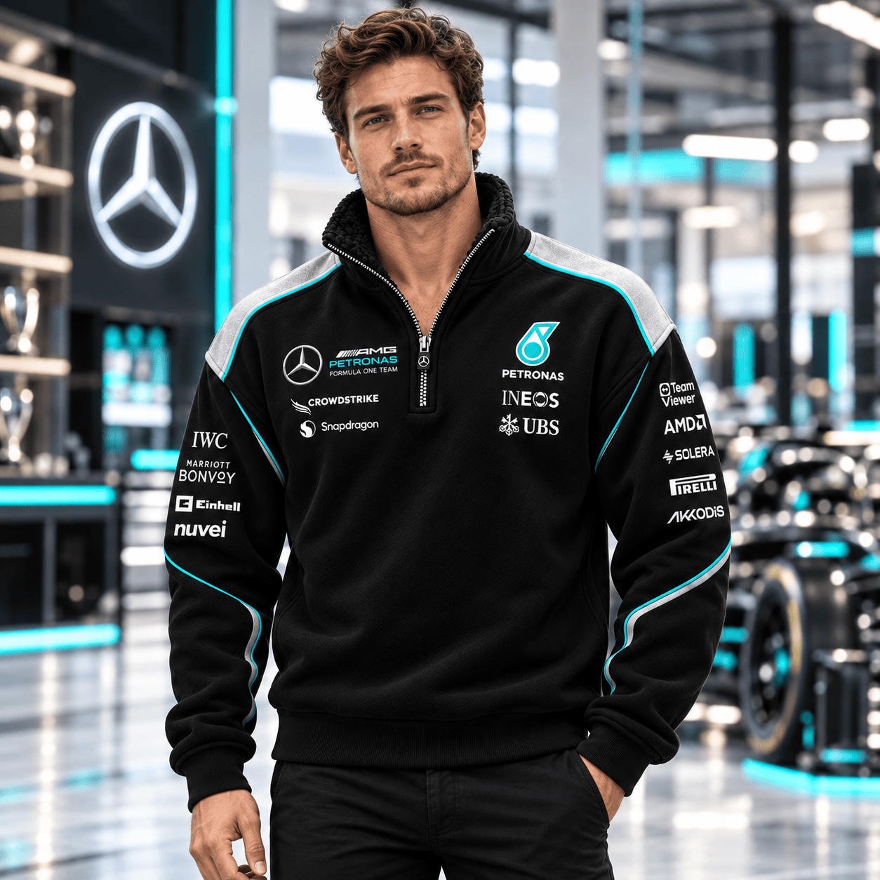 Mercedes Formula 1 Team Quarter Zip Shirt Mercedes F1 Merch Gifts For Racing Fans 1 - Unicasport Mercedes Formula 1 Team Quarter Zip Shirt Mercedes F1 Merch Gifts For Racing Fans