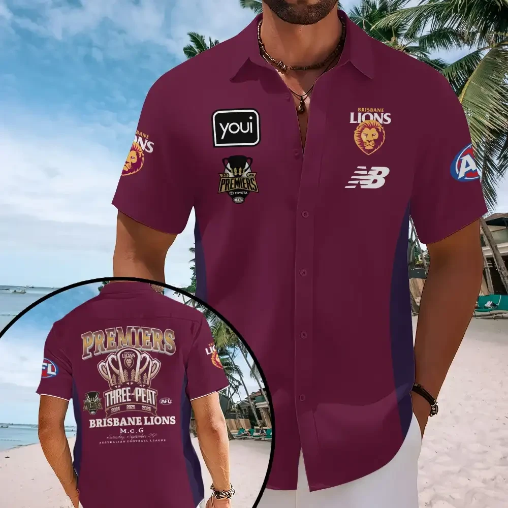Brisbane Lions Merch Three Peat Premiers Brisbane Lions Hawaiian Shirt Gifts For AFL Fans 1 - Unicasport Brisbane Lions Merch Three Peat Premiers Brisbane Lions Hawaiian Shirt Gifts For AFL Fans