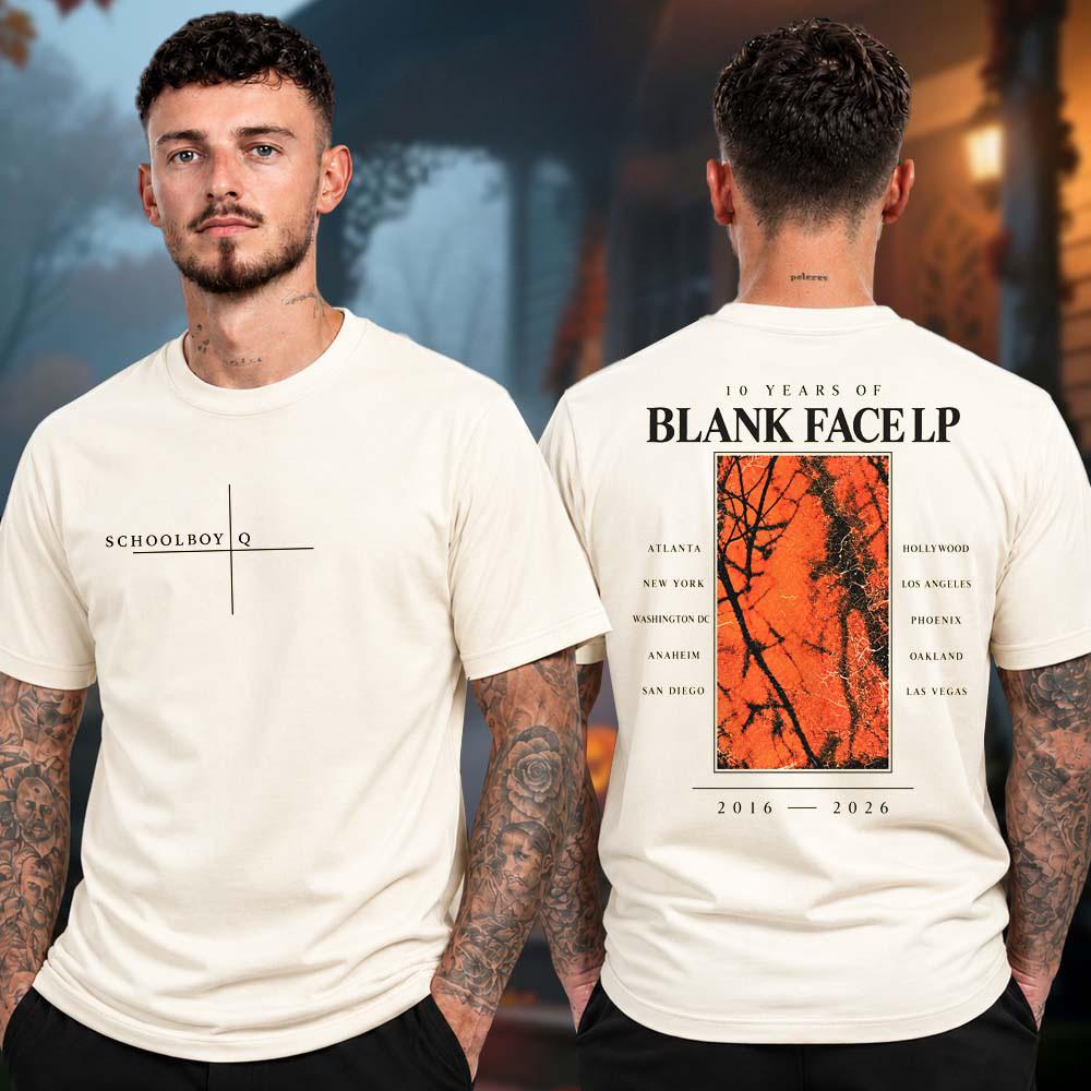 ScHoolboy Q Merch 10 Years Of Blank Face LP Tour Minimal Cross Logo Shirt Concert Apparel 1 - Unicasport ScHoolboy Q Merch 10 Years Of Blank Face LP Tour Minimal Cross Logo Shirt Concert Apparel