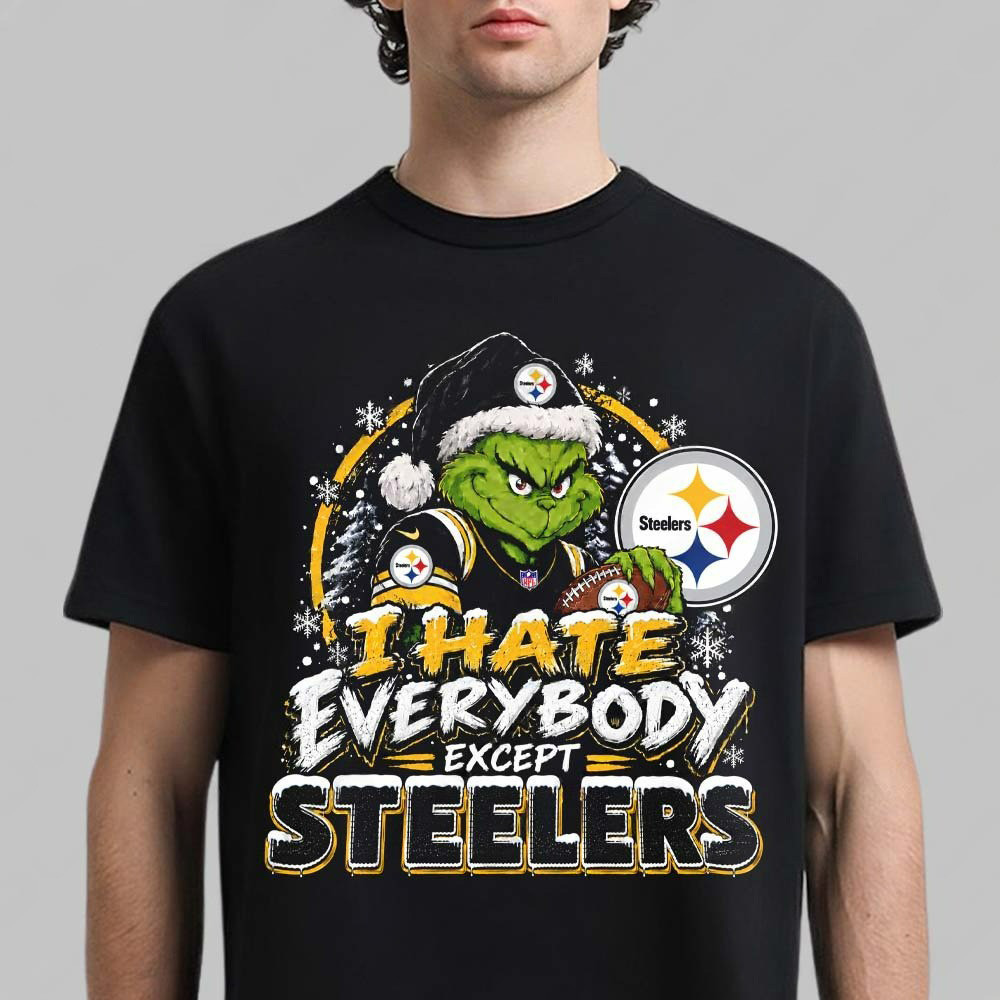 Pittsburgh Steelers Merch Grinch I Hate Everybody Except Steelers Shirt NFL Christmas Apparel 1 - Unicasport Pittsburgh Steelers Merch Grinch I Hate Everybody Except Steelers Shirt NFL Christmas Apparel