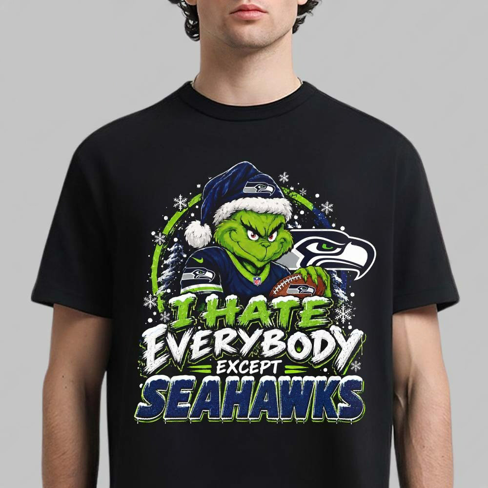 Seattle Seahawks Merch Grinch I Hate Everybody Except Seahawks Shirt NFL Xmas Clothes 1 - Unicasport Seattle Seahawks Merch Grinch I Hate Everybody Except Seahawks Shirt NFL Xmas Clothes