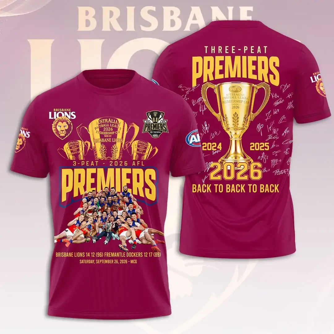 Brisbane Lions 2026 AFL Premiers Merch Three Peat Back To Back To Back Champions T-Shirt Gifts 1 - Unicasport Brisbane Lions 2026 AFL Premiers Merch Three Peat Back To Back To Back Champions T-Shirt Gifts