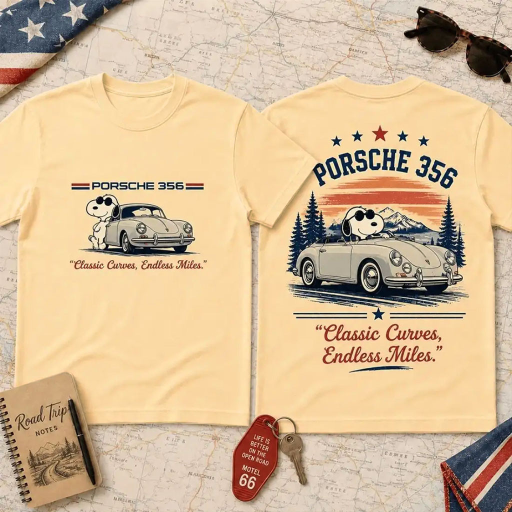 Snoopy x Pors 356 Classic Curves Vintage Car T-Shirt Retro Auto Apparel Gifts For Car Lovers 1 - Unicasport Snoopy x Pors 356 Classic Curves Vintage Car T-Shirt Retro Auto Apparel Gifts For Car Lovers