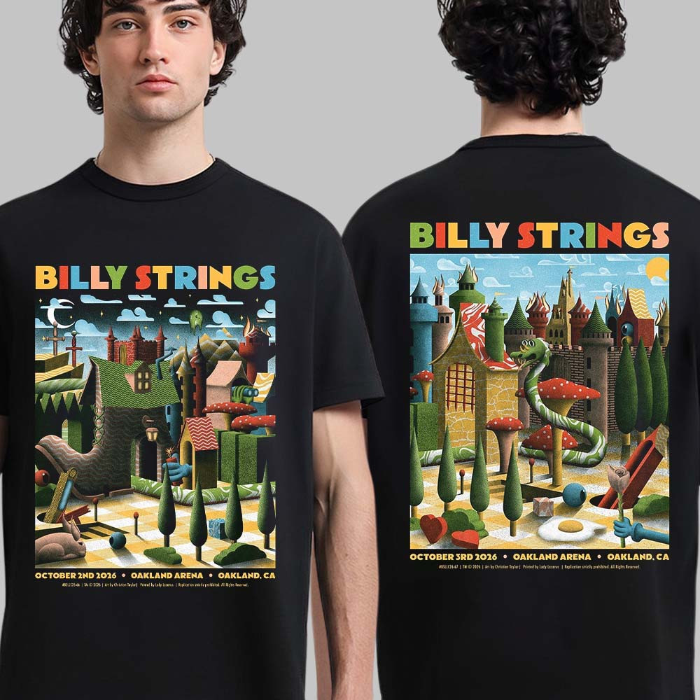 Billy Strings Merch At Oakland Arena 2026 Art By Christian Taylor Black T-Shirt Billy Strings Lover Gift 1 - Unicasport Billy Strings Merch At Oakland Arena 2026 Art By Christian Taylor Black T-Shirt Billy Strings Lover Gift