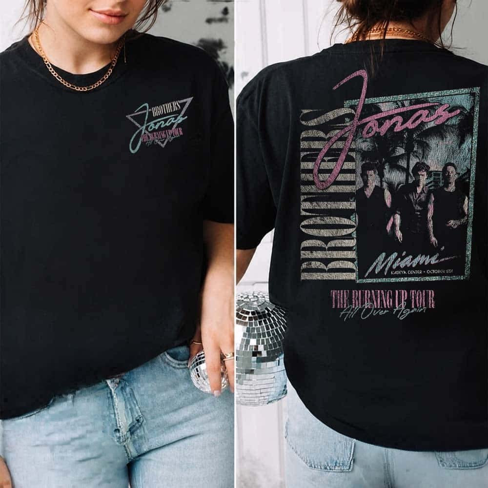 Jonas Brothers Merch The Burning Up All Over Again 2026 Stop At Kaseya Center Black T-Shirt Fans Gear 1 - Unicasport Jonas Brothers Merch The Burning Up All Over Again 2026 Stop At Kaseya Center Black T-Shirt Fans Gear