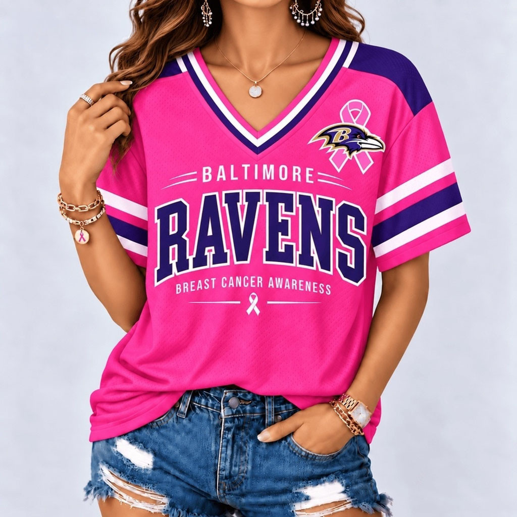 Baltimore Ravens Merch Breast Cancer Awareness V-Neck Shirt 2026 Breast Cancer Survivor Gifts 1 - Unicasport Baltimore Ravens Merch Breast Cancer Awareness V-Neck Shirt 2026 Breast Cancer Survivor Gifts