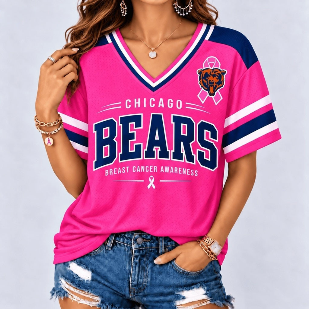 Chicago Bears Merch Breast Cancer Awareness V-Neck Shirt 2026 Breast Cancer Warrior Gifts 1 - Unicasport Chicago Bears Merch Breast Cancer Awareness V-Neck Shirt 2026 Breast Cancer Warrior Gifts